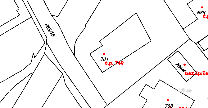 Kopřivnice 740 na parcele st. 701 v KÚ Kopřivnice, Katastrální mapa