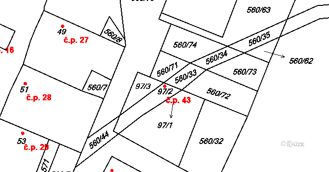 Konopiště 43, Lipovice na parcele st. 97/1 v KÚ Lipovice, Katastrální mapa