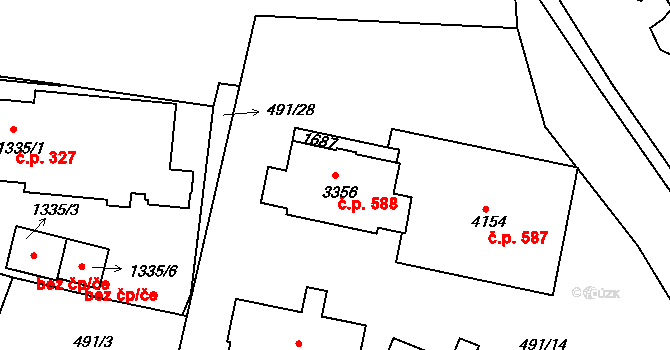 Horní Brána 588, Český Krumlov na parcele st. 3356 v KÚ Český Krumlov, Katastrální mapa