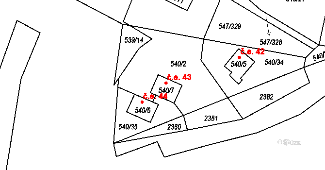 Kovářov 43, Frymburk na parcele st. 540/7 v KÚ Frymburk, Katastrální mapa