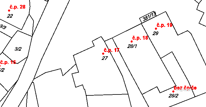 Černov 17 na parcele st. 27 v KÚ Černov, Katastrální mapa