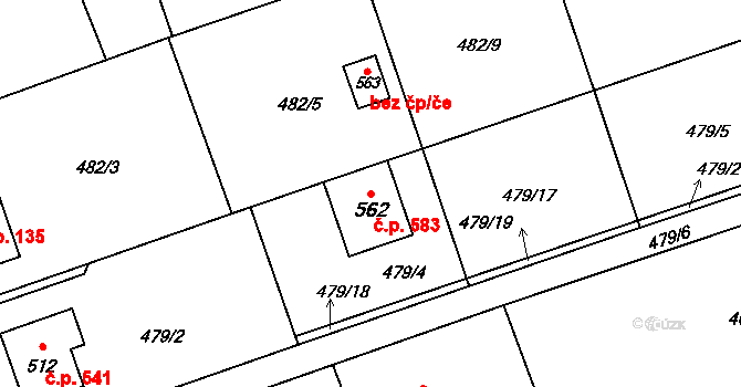 Lubina 583, Kopřivnice na parcele st. 562 v KÚ Drnholec nad Lubinou, Katastrální mapa