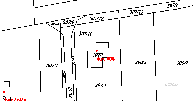 Kudlov 698, Zlín na parcele st. 1070 v KÚ Kudlov, Katastrální mapa