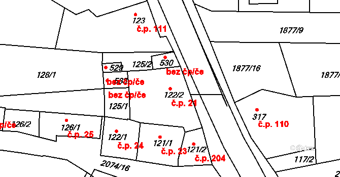 Merklín 21 na parcele st. 122/2 v KÚ Merklín u Přeštic, Katastrální mapa