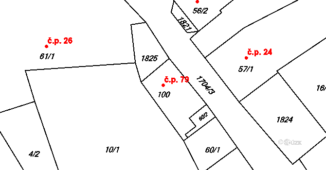Holedeč 79 na parcele st. 100 v KÚ Holedeč, Katastrální mapa
