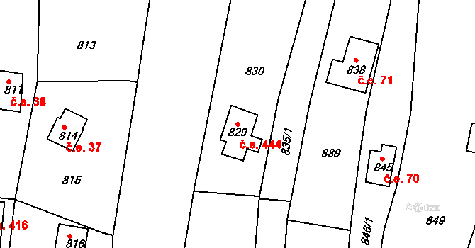 Popůvky 444 na parcele st. 829 v KÚ Popůvky u Brna, Katastrální mapa