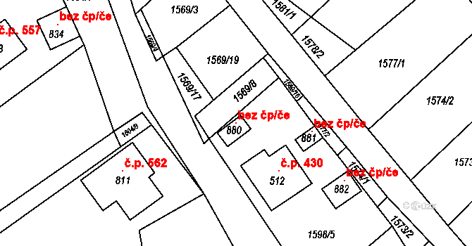 Křižanov 96690666 na parcele st. 880 v KÚ Křižanov, Katastrální mapa