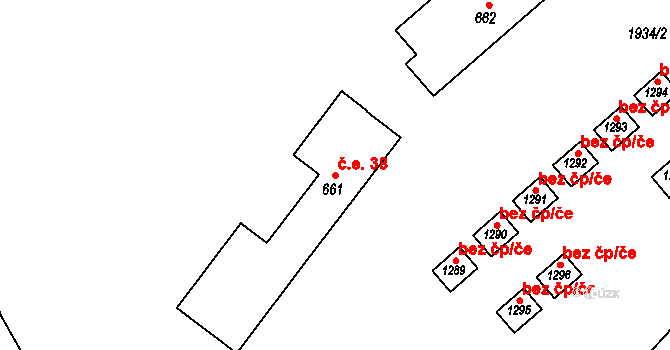 Rajnochovice 38 na parcele st. 661 v KÚ Rajnochovice, Katastrální mapa