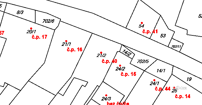 Bohuslavice 40 na parcele st. 21/2 v KÚ Bohuslavice u Konice, Katastrální mapa