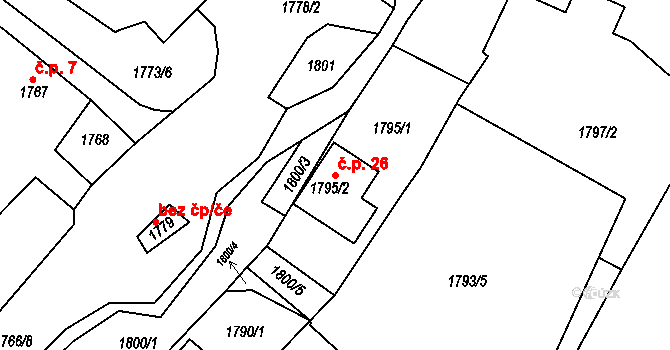 Ciboušov 26, Klášterec nad Ohří na parcele st. 1795/2 v KÚ Miřetice u Klášterce nad Ohří, Katastrální mapa