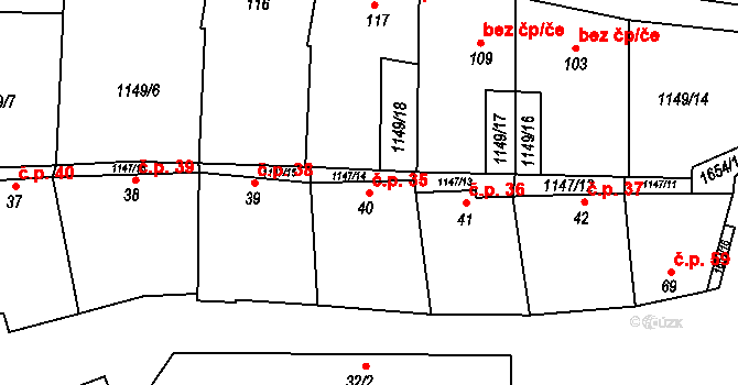Medlice 35 na parcele st. 40 v KÚ Medlice, Katastrální mapa
