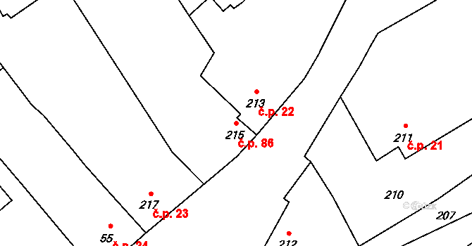 Přerov VII-Čekyně 86, Přerov na parcele st. 215 v KÚ Čekyně, Katastrální mapa