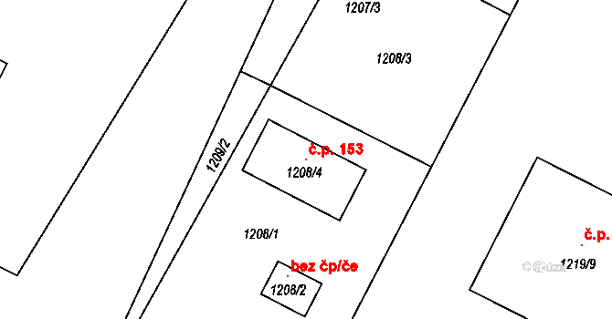 Vimperk III 153, Vimperk na parcele st. 1208/4 v KÚ Vimperk, Katastrální mapa