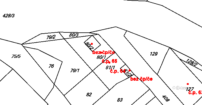 Všeborovice 65, Dalovice na parcele st. 80/1 v KÚ Všeborovice, Katastrální mapa