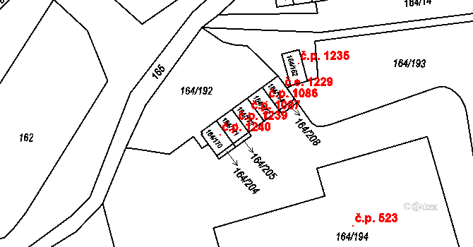 Dobšice 1239 na parcele st. 164/171 v KÚ Dobšice u Znojma, Katastrální mapa