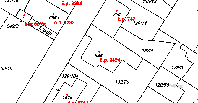 Jihlava 3494 na parcele st. 544 v KÚ Bedřichov u Jihlavy, Katastrální mapa