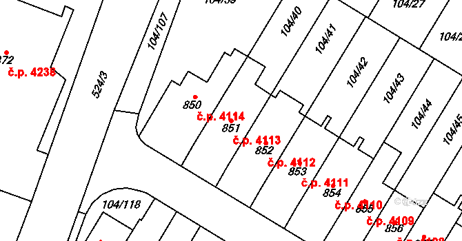 Jihlava 4113 na parcele st. 851 v KÚ Bedřichov u Jihlavy, Katastrální mapa