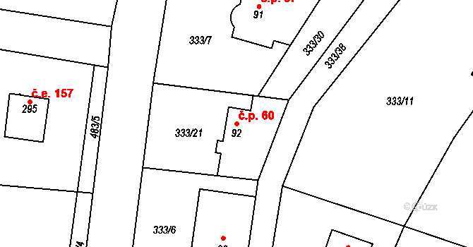 Řež 60, Husinec na parcele st. 92 v KÚ Husinec u Řeže, Katastrální mapa