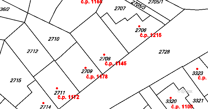Roztoky 1145 na parcele st. 2708 v KÚ Žalov, Katastrální mapa
