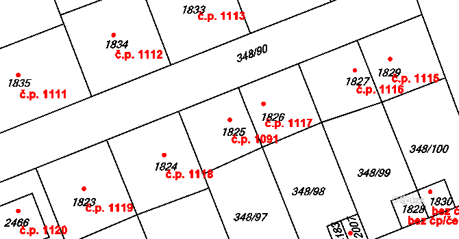 Dobříš 1091 na parcele st. 1825 v KÚ Dobříš, Katastrální mapa