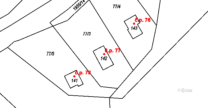 Děkanské Skaliny 77, Benešov nad Černou na parcele st. 142 v KÚ Děkanské Skaliny, Katastrální mapa