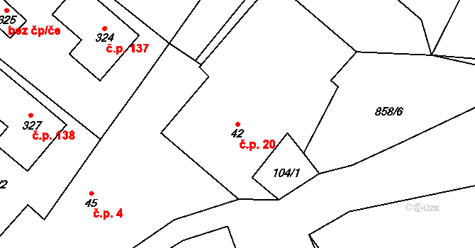 Rančířov 20 na parcele st. 42 v KÚ Rančířov, Katastrální mapa