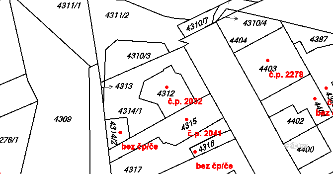 Kladno 2032 na parcele st. 4312 v KÚ Kladno, Katastrální mapa