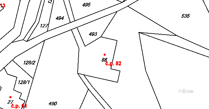 Dolní Štěpanice 52, Benecko na parcele st. 88 v KÚ Dolní Štěpanice, Katastrální mapa