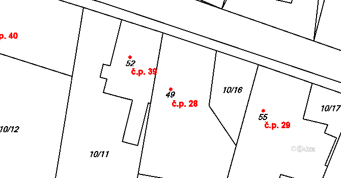 Trnava 28, Boharyně na parcele st. 49 v KÚ Trnava, Katastrální mapa