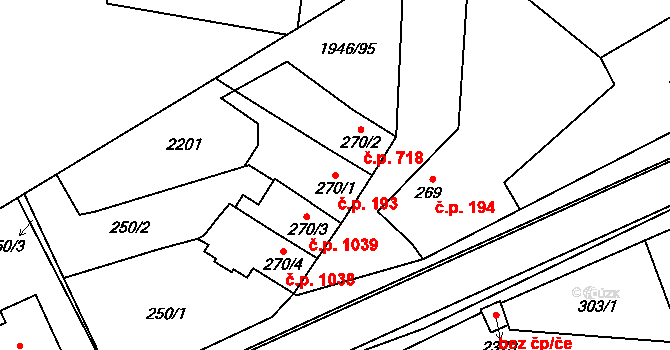 Třebechovice pod Orebem 193 na parcele st. 270/1 v KÚ Třebechovice pod Orebem, Katastrální mapa