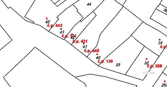 Hulín 445 na parcele st. 41 v KÚ Hulín, Katastrální mapa