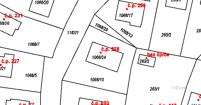Holubov 228 na parcele st. 1068/24 v KÚ Holubov, Katastrální mapa