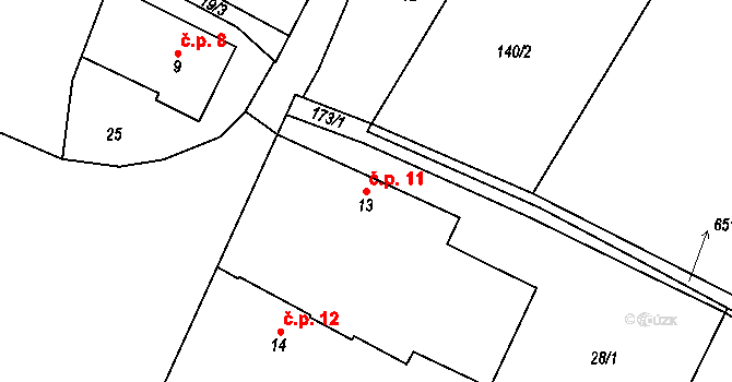 Chomutičky 11, Chomutice na parcele st. 13 v KÚ Chomutičky, Katastrální mapa