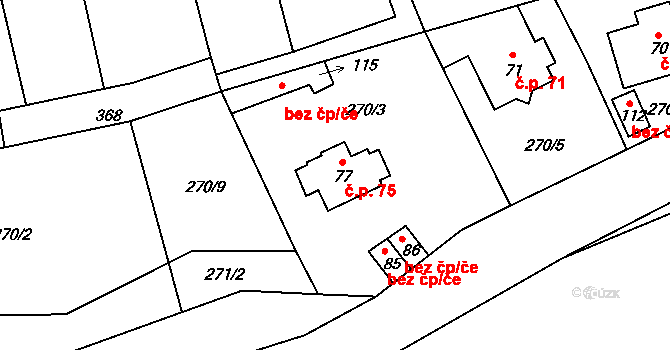 Litochovice nad Labem 75, Prackovice nad Labem na parcele st. 77 v KÚ Litochovice nad Labem, Katastrální mapa