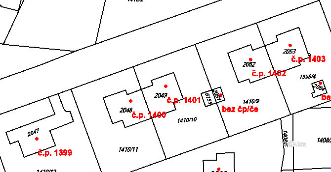 Rožnov pod Radhoštěm 1401 na parcele st. 2049 v KÚ Rožnov pod Radhoštěm, Katastrální mapa