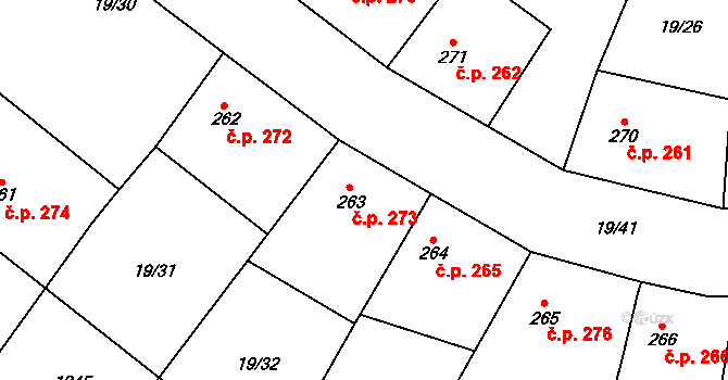 Smidary 273 na parcele st. 263 v KÚ Smidary, Katastrální mapa