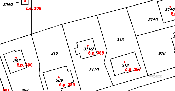 Neštěmice 388, Ústí nad Labem na parcele st. 311/2 v KÚ Neštěmice, Katastrální mapa