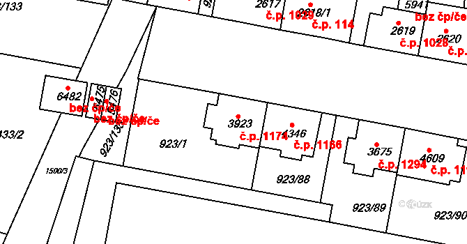 Horka-Domky 1174, Třebíč na parcele st. 3923 v KÚ Třebíč, Katastrální mapa