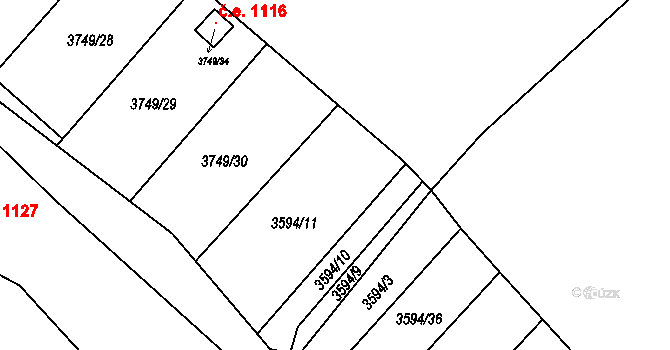 Řečkovice 1111, Brno na parcele st. 3594/11 v KÚ Řečkovice, Katastrální mapa