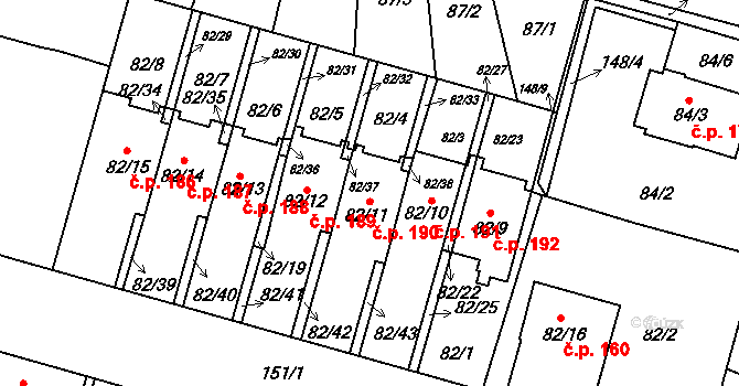Klokoty 190, Tábor na parcele st. 82/11 v KÚ Klokoty, Katastrální mapa