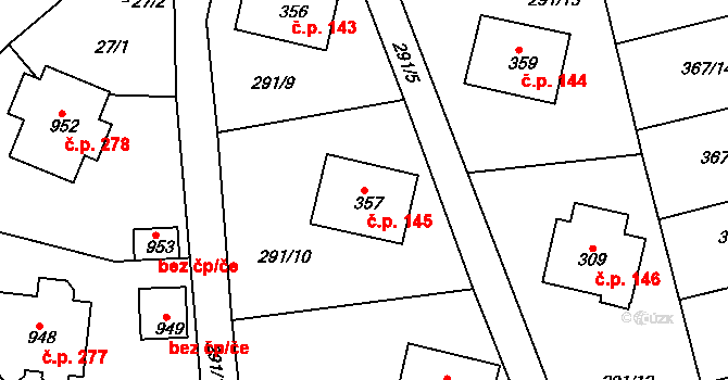 Háje 145, Cheb na parcele st. 357 v KÚ Háje u Chebu, Katastrální mapa
