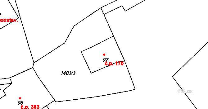 Bublava 170 na parcele st. 97 v KÚ Bublava, Katastrální mapa