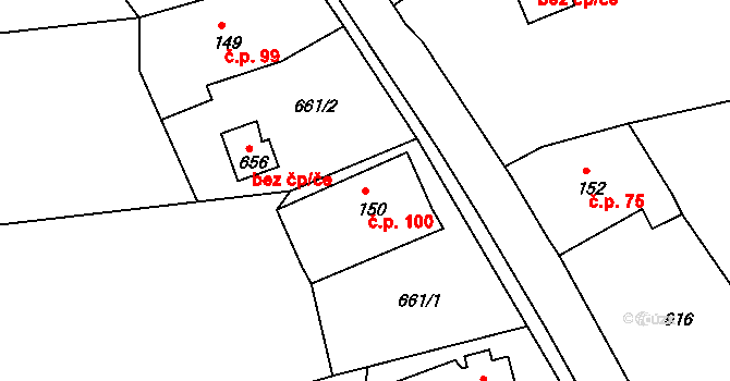 Jílové 100 na parcele st. 150 v KÚ Jílové u Děčína, Katastrální mapa