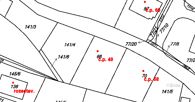 Sobětice 49, Klatovy na parcele st. 66 v KÚ Sobětice u Klatov, Katastrální mapa