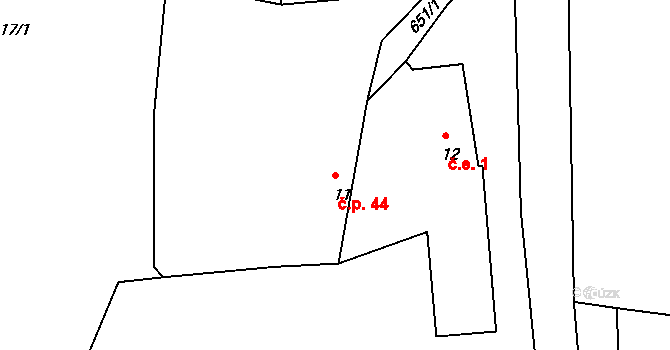 Kydliny 44, Klatovy na parcele st. 11 v KÚ Kydliny, Katastrální mapa