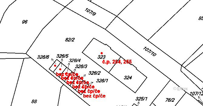 Strážov 254,255 na parcele st. 323 v KÚ Strážov na Šumavě, Katastrální mapa