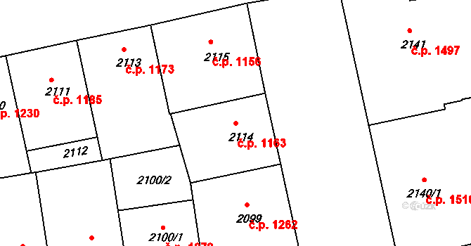 Žižkov 1163, Praha na parcele st. 2114 v KÚ Žižkov, Katastrální mapa