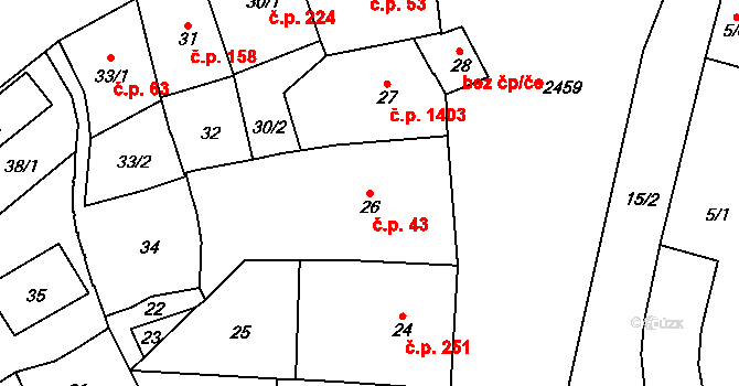 Vršovice 43, Praha na parcele st. 26 v KÚ Vršovice, Katastrální mapa