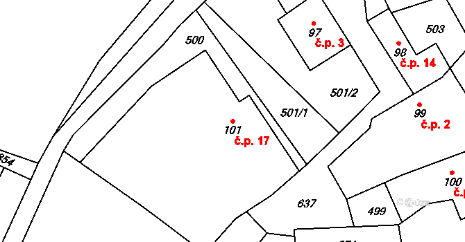 Tihava 17, Kotopeky na parcele st. 101 v KÚ Kotopeky, Katastrální mapa