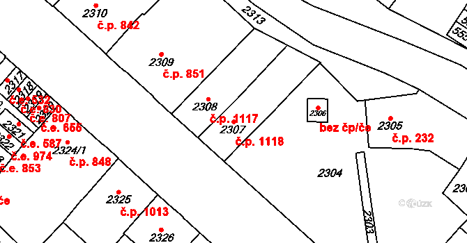 Chomutov 1118 na parcele st. 2307 v KÚ Chomutov I, Katastrální mapa